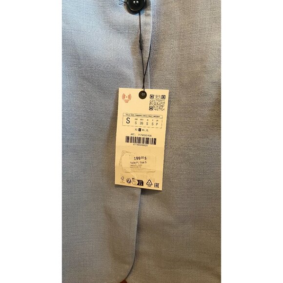 NWT ZARA ZW COLLECTION LIGHT BLUE BUTTONED TAILORED JACKET, SIZE: Small - Picture 12 of 13